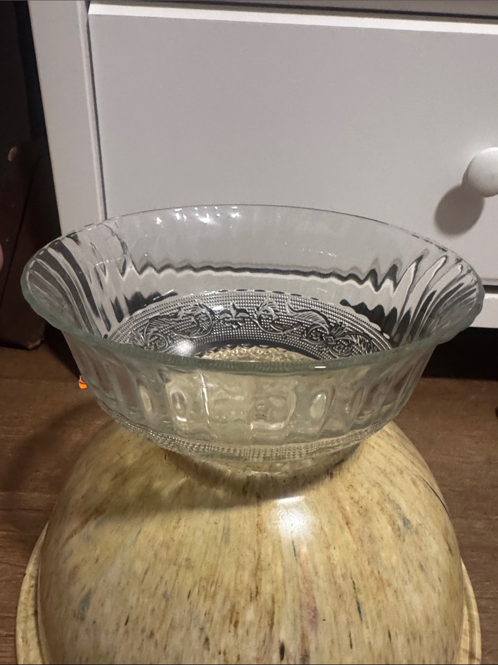 Clear Glass Serving Bowl - Elegant Fluted Design